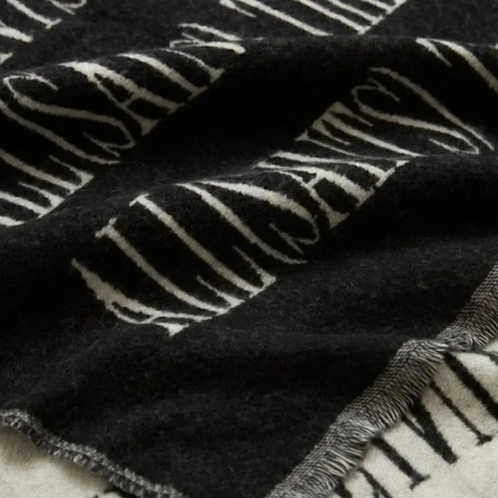 All Saints Varsity Wool Blend Woven Scarf Black